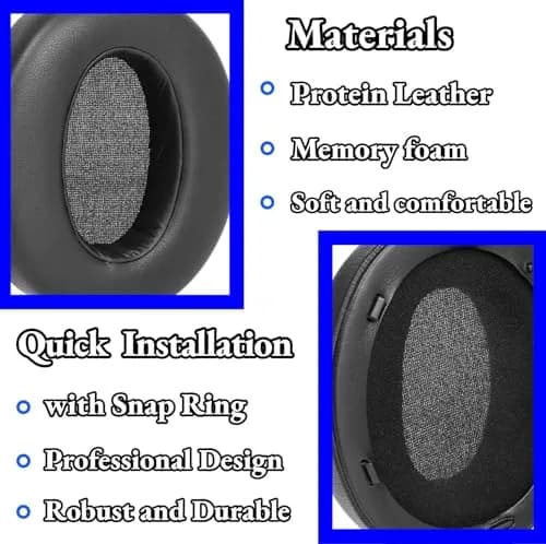 YunYiYi Replacement Earpads for Sony WH-XB910N Headphones | Black Protein Leather with Memory Foam (1 Pair) thumbnail 3