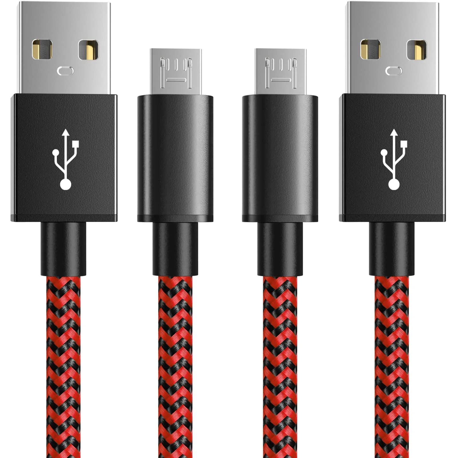 6amLifestyle Red 2 Pack 10ft USB to Micro USB Charging Cable | Braided Nylon Cord for PS4 Controllers