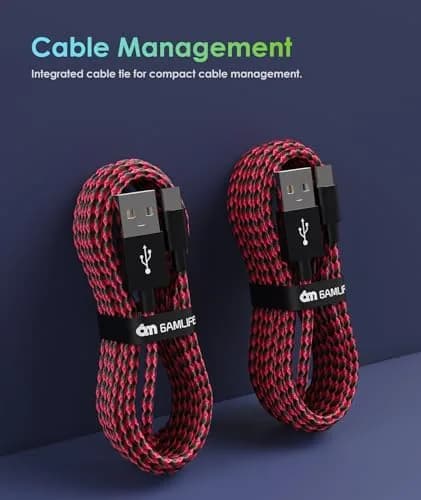 6amLifestyle Red 2 Pack 10ft USB to Micro USB Charging Cable | Braided Nylon Cord for PS4 Controllers thumbnail 4