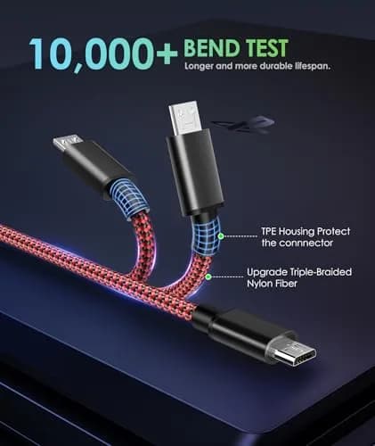 6amLifestyle Red 2 Pack 10ft USB to Micro USB Charging Cable | Braided Nylon Cord for PS4 Controllers thumbnail 3