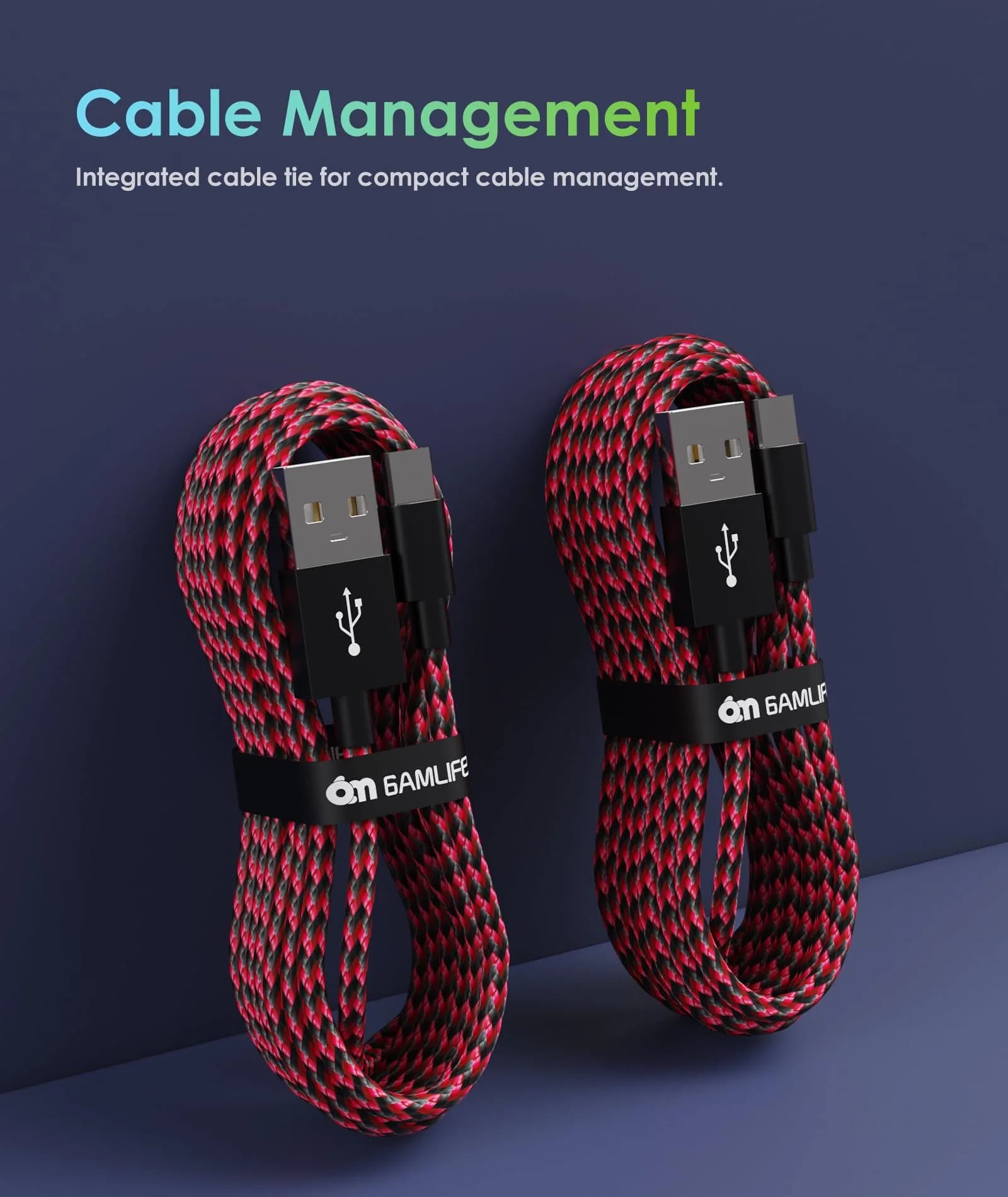 6amLifestyle Red 2 Pack 10ft USB to Micro USB Charging Cable | Braided Nylon Cord for PS4 Controllers - view 4