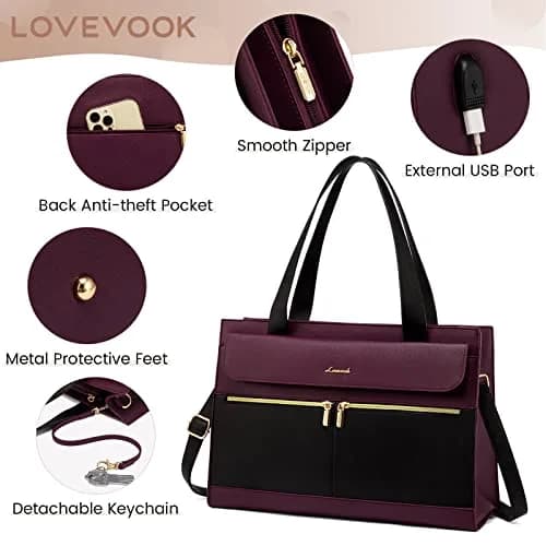 LOVEVOOK Laptop Bag for Women 15.6 Inch Tote Work Professional Leather Computer Briefcase Waterproof Handbag Shoulder Large Capacity Business Teacher Office Crossbody Purse thumbnail 5