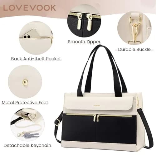 LOVEVOOK Women's Laptop Tote Bag 15.6 Inch | Professional Leather Briefcase with USB Port & Clutch thumbnail 4