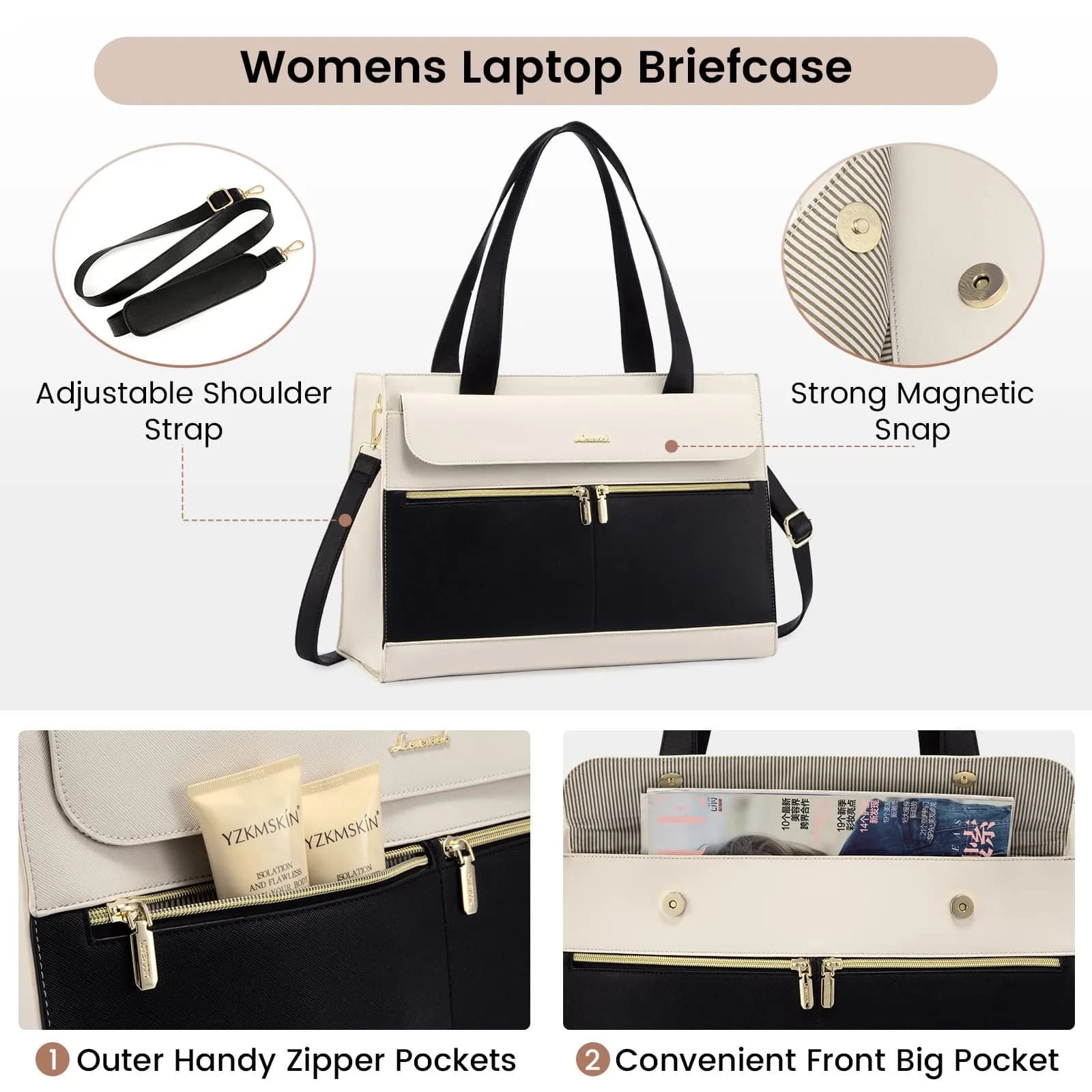 LOVEVOOK Women's Laptop Tote Bag 15.6 Inch | Professional Leather Briefcase with USB Port & Clutch - view 5