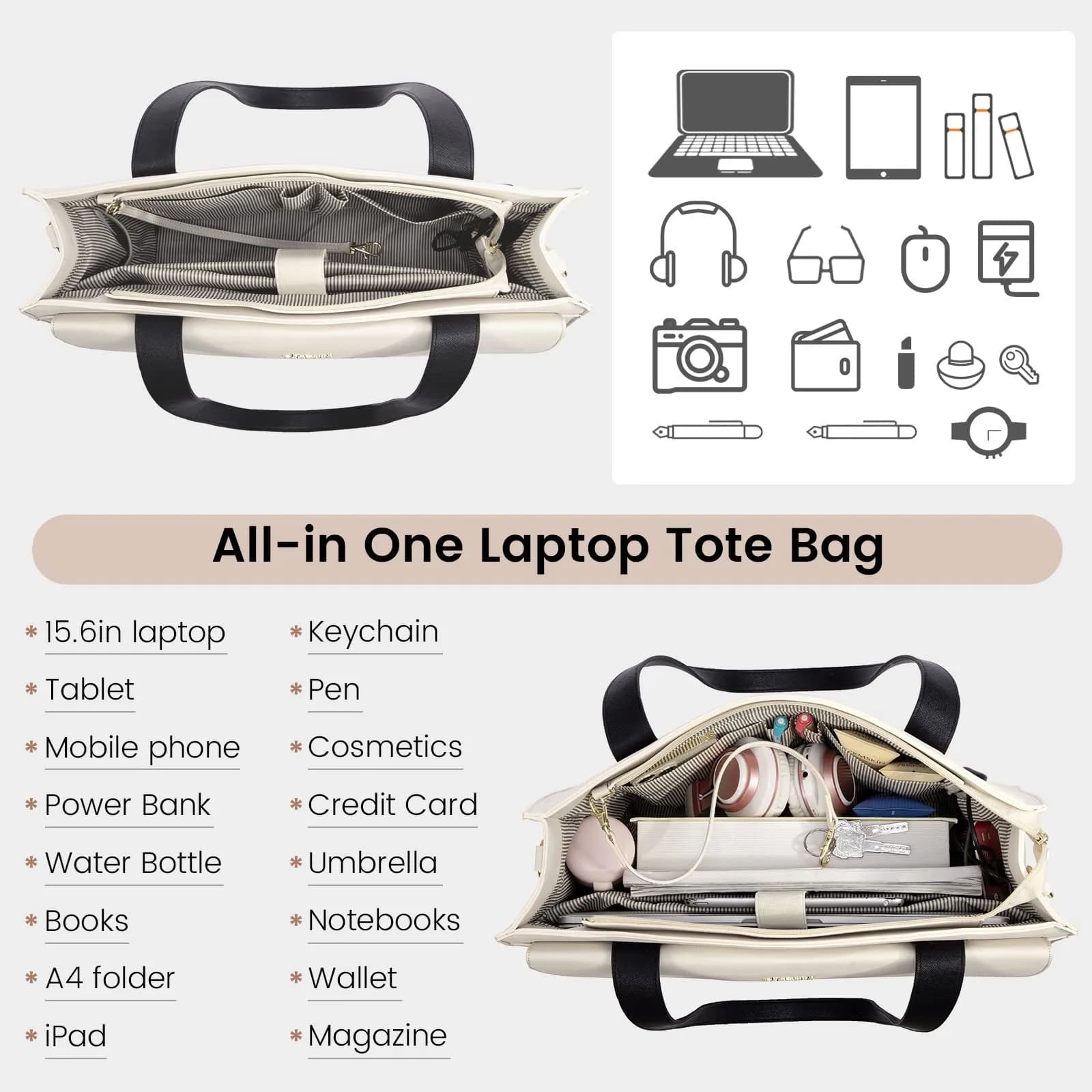 LOVEVOOK Women's Laptop Tote Bag 15.6 Inch | Professional Leather Briefcase with USB Port & Clutch - view 3