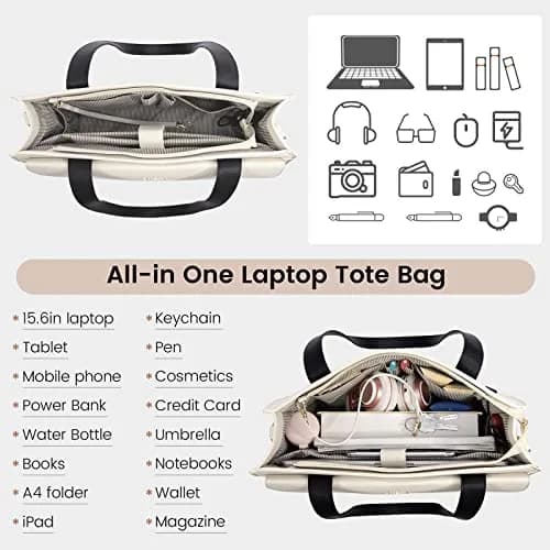 LOVEVOOK Women's Laptop Tote Bag 15.6 Inch | Professional Leather Briefcase with USB Port & Clutch thumbnail 3
