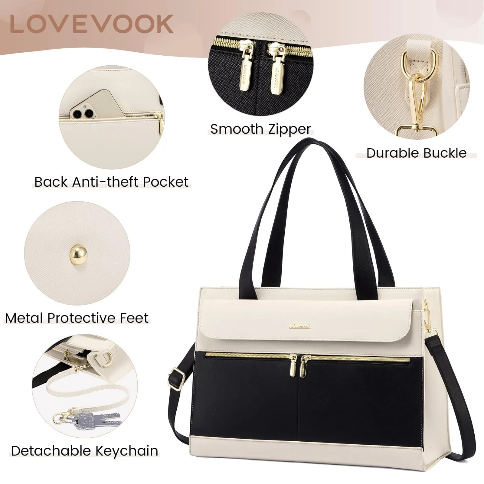 LOVEVOOK Women's Laptop Tote Bag 15.6 Inch | Professional Leather Briefcase with USB Port & Clutch - view 4