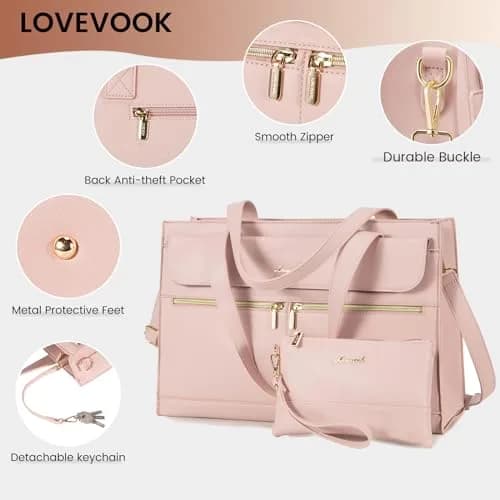 LOVEVOOK Women's Laptop Tote Bag 15.6 Inch | Professional Leather Work Briefcase with Clutch thumbnail 4