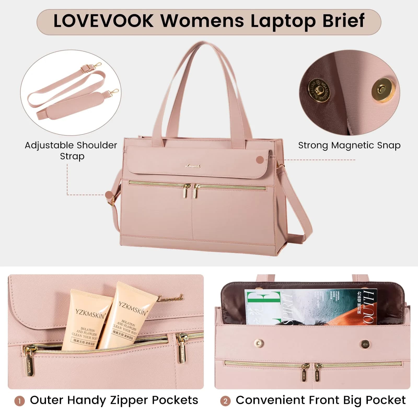 LOVEVOOK Women's Laptop Tote Bag 15.6 Inch | Professional Leather Work Briefcase with Clutch - view 5