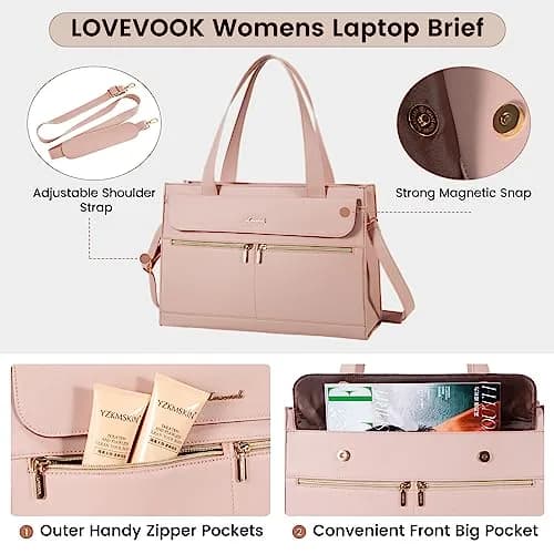 LOVEVOOK Women's Laptop Tote Bag 15.6 Inch | Professional Leather Work Briefcase with Clutch thumbnail 5