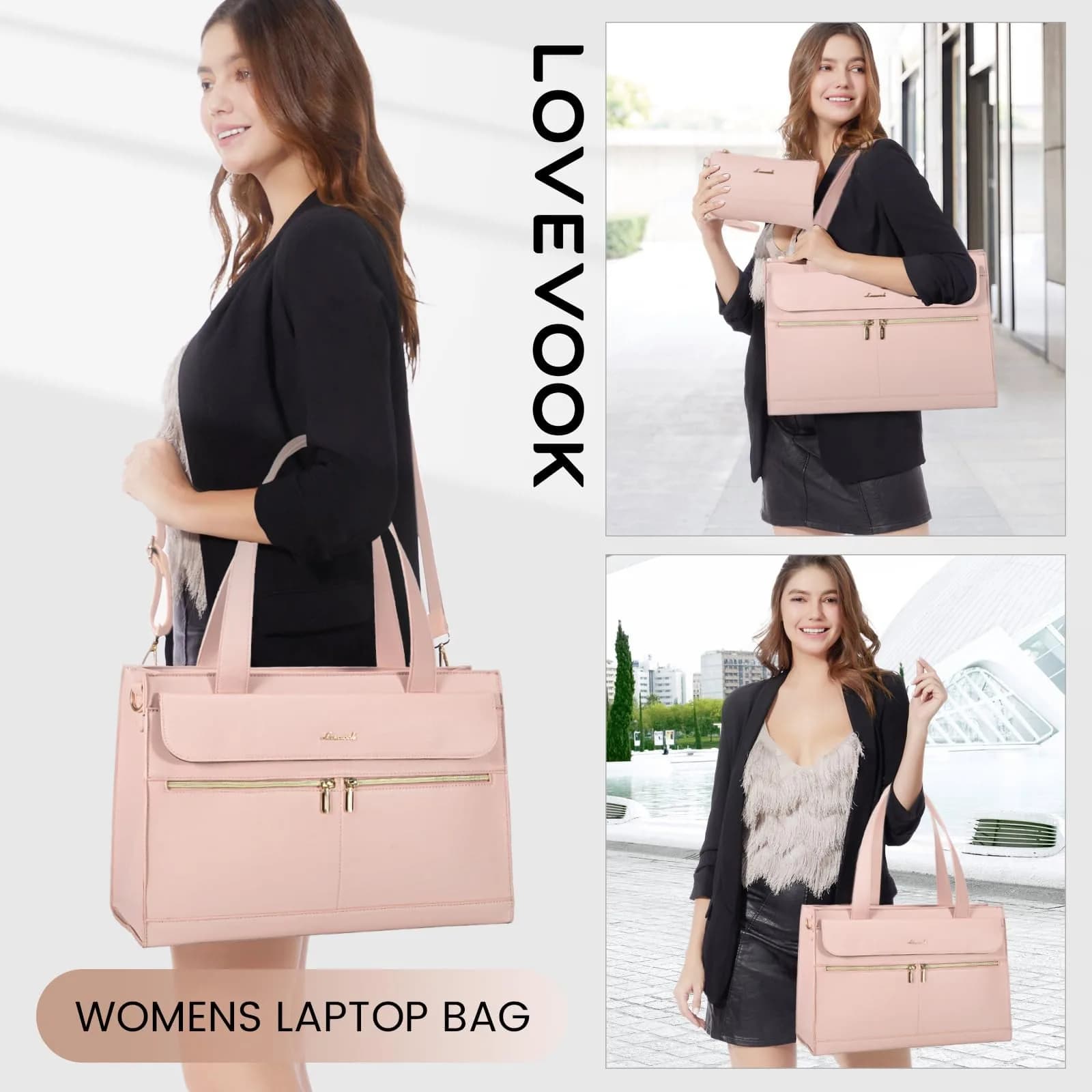 LOVEVOOK Women's Laptop Tote Bag 15.6 Inch | Professional Leather Work Briefcase with Clutch - view 2
