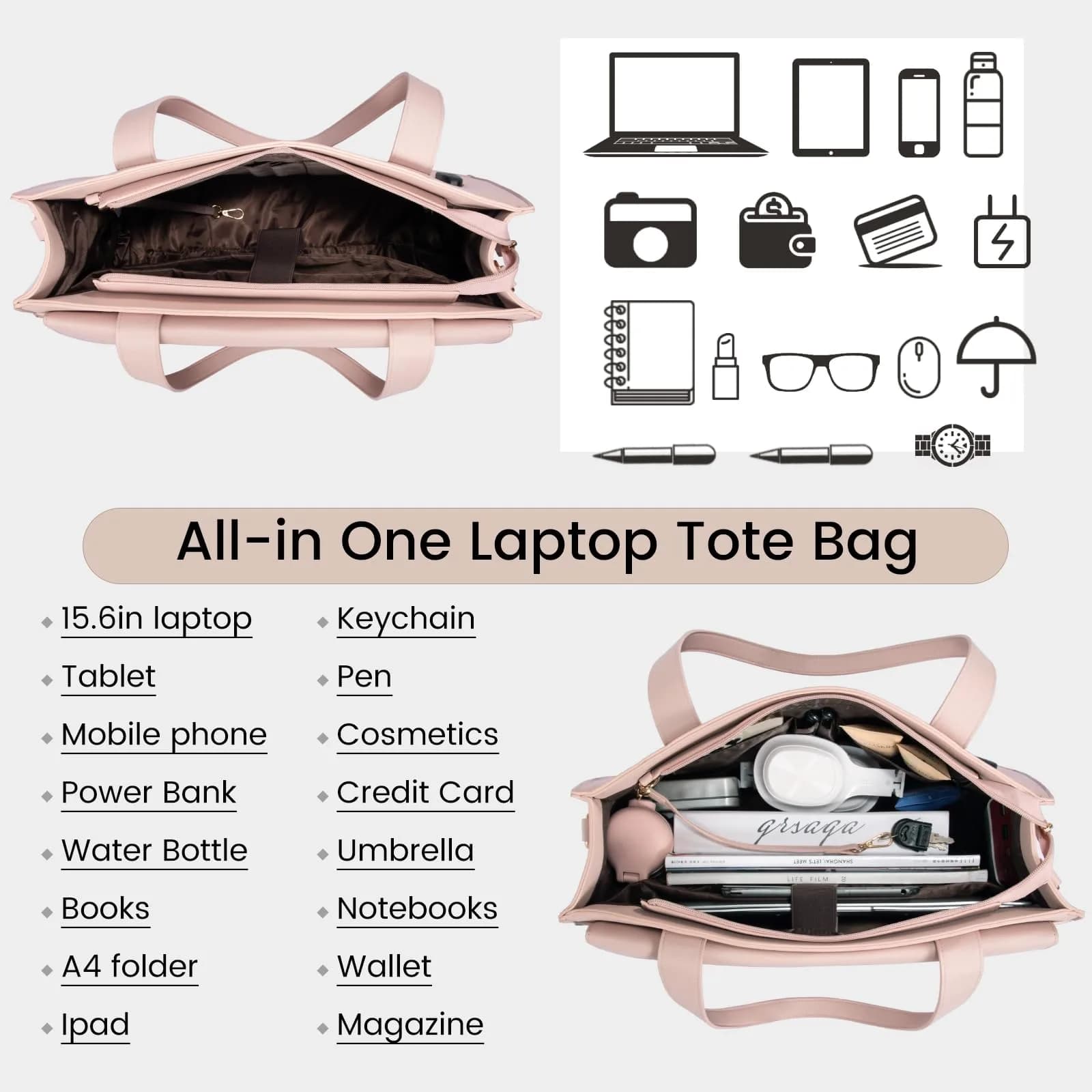 LOVEVOOK Women's Laptop Tote Bag 15.6 Inch | Professional Leather Work Briefcase with Clutch - view 3