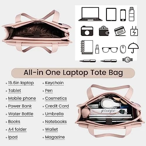 LOVEVOOK Women's Laptop Tote Bag 15.6 Inch | Professional Leather Work Briefcase with Clutch thumbnail 3
