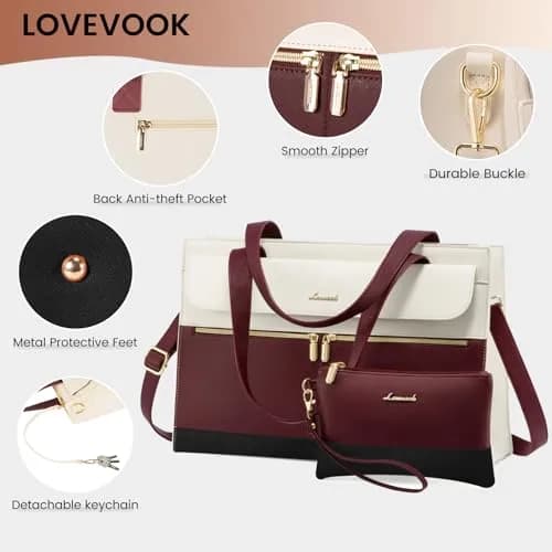 LOVEVOOK Laptop Tote Bag 15.6 Inch - Waterproof PU Leather Briefcase with Clutch | 39.4 cm (15.6 Inch) Laptop Compartment thumbnail 4