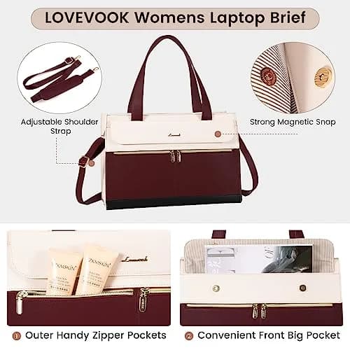 LOVEVOOK Laptop Tote Bag 15.6 Inch - Waterproof PU Leather Briefcase with Clutch | 39.4 cm (15.6 Inch) Laptop Compartment thumbnail 5