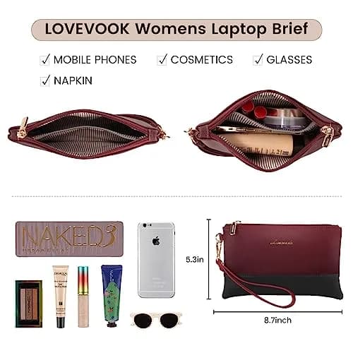 LOVEVOOK Laptop Tote Bag 15.6 Inch - Waterproof PU Leather Briefcase with Clutch | 39.4 cm (15.6 Inch) Laptop Compartment thumbnail 6