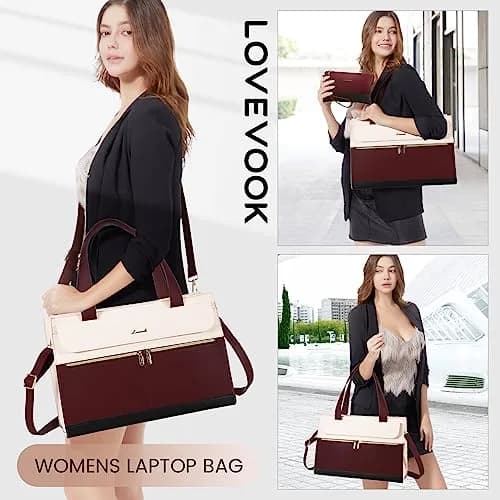 LOVEVOOK Laptop Tote Bag 15.6 Inch - Waterproof PU Leather Briefcase with Clutch | 39.4 cm (15.6 Inch) Laptop Compartment thumbnail 2