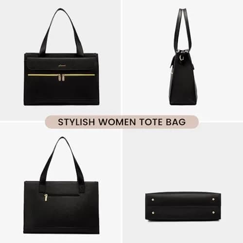 LOVEVOOK Laptop Tote Bag for Women - 15.6 Inch Professional PU Leather Briefcase | Waterproof, Large Capacity, Crossbody Purse - Black thumbnail 8