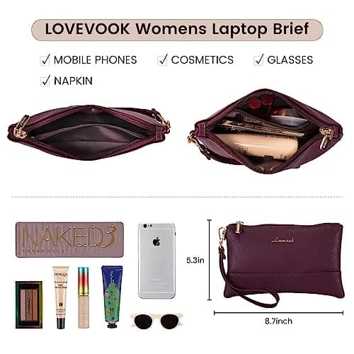 LOVEVOOK Laptop Tote Bag for Women - 15.6 Inch Professional Leather Computer Briefcase, Waterproof Shoulder Bag, Large Capacity Business Teacher Office Bag, Crossbody Purse - Fuchsia thumbnail 6