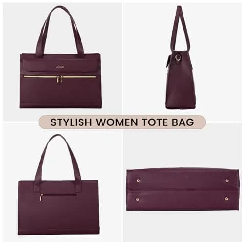 LOVEVOOK Laptop Tote Bag for Women - 15.6 Inch Professional Leather Computer Briefcase, Waterproof Shoulder Bag, Large Capacity Business Teacher Office Bag, Crossbody Purse - Fuchsia thumbnail 7