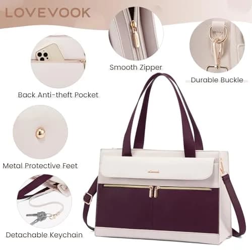 LOVEVOOK Laptop Tote Bag for Women 15.6 Inch | Professional Leather Computer Briefcase with Clutch thumbnail 4