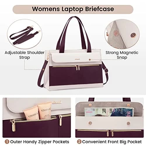 LOVEVOOK Laptop Tote Bag for Women 15.6 Inch | Professional Leather Computer Briefcase with Clutch thumbnail 5