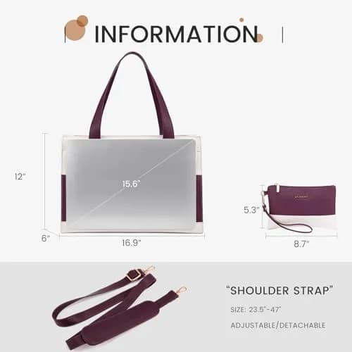 LOVEVOOK Laptop Tote Bag for Women 15.6 Inch | Professional Leather Computer Briefcase with Clutch thumbnail 6