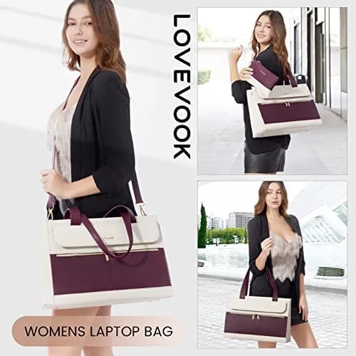 LOVEVOOK Laptop Tote Bag for Women 15.6 Inch | Professional Leather Computer Briefcase with Clutch thumbnail 2
