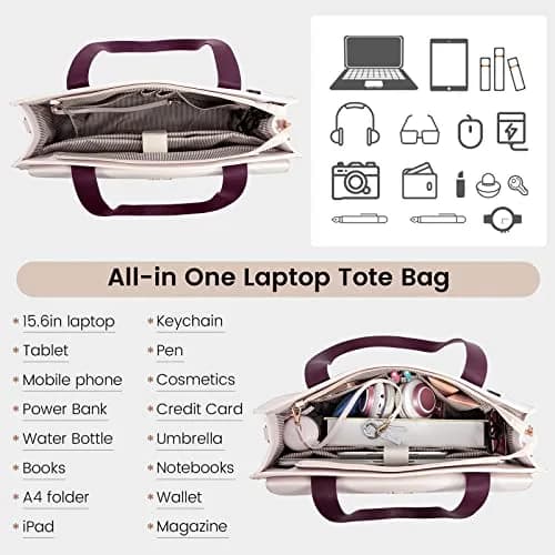 LOVEVOOK Laptop Tote Bag for Women 15.6 Inch | Professional Leather Computer Briefcase with Clutch thumbnail 3