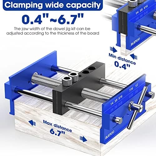blekoo Upgraded 6.7 inch Self Centering Doweling Jig Kit with 6 Drill Guide Bushings | Precise Woodworking Tool for Panel Furniture thumbnail 3