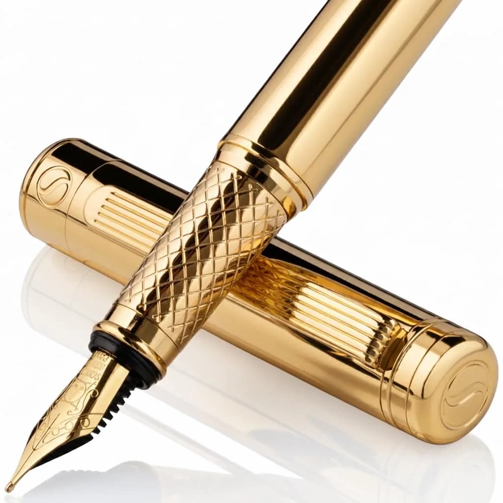 Scriveiner Luxury Fountain Pen - Gold Finish, Schmidt Gilded Nib, Converter, Gift Set (Medium) | Elegant Writing Instrument — 11. Gold
