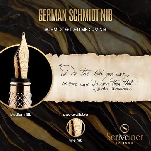 Scriveiner Luxury Fountain Pen - Gold Finish, Schmidt Gilded Nib, Converter, Gift Set (Medium) | Elegant Writing Instrument thumbnail 5