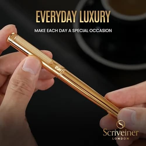 Scriveiner Luxury Fountain Pen - Gold Finish, Schmidt Gilded Nib, Converter, Gift Set (Medium) | Elegant Writing Instrument thumbnail 8