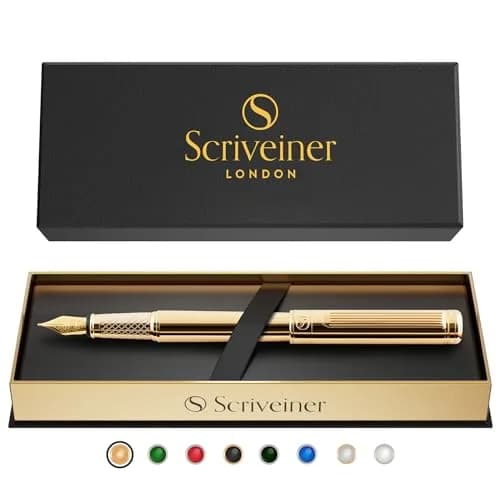 Scriveiner Luxury Fountain Pen - Gold Finish, Schmidt Gilded Nib, Converter, Gift Set (Medium) | Elegant Writing Instrument thumbnail 9