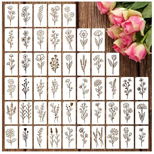 yhslmh Botanical Flower Stencils for Crafts 3.5 x 2 inches | 50 Mini Wildflower Floral Designs for DIY Art Projects thumbnail 1