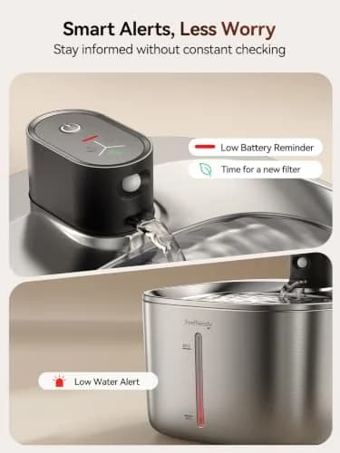 FEELNEEDY Wireless Cat Water Fountain Stainless Steel 4L | Battery Operated, Ultra Quiet, Sensor-Activated thumbnail 7