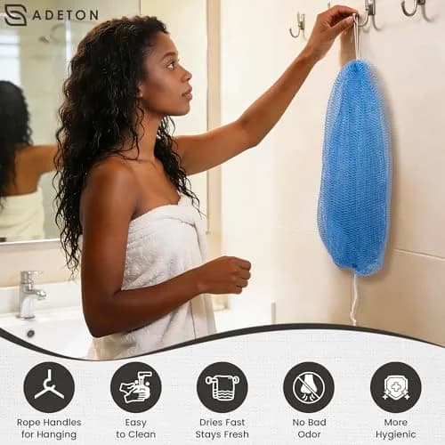 ADETON African Net Sponge with Knots, 2 Pieces Exfoliating Body Scrubber 80cm (31.5 inches) | Authentic Sapo Bath Sponge for Back thumbnail 5