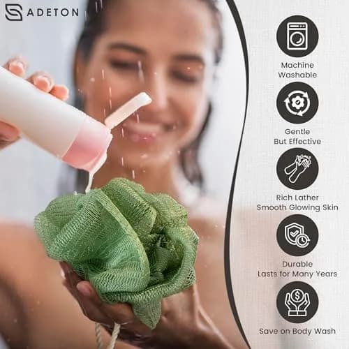 ADETON African Net Sponge with Knots, 2 Pieces Exfoliating Body Scrubber 80cm (31.5 inches) | Authentic Sapo Bath Sponge for Back thumbnail 6