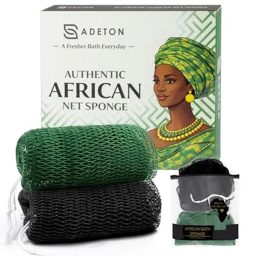 ADETON African Net Sponge with Knots, 2 Pieces Exfoliating Body Scrubber 80cm (31.5 inches) | Authentic Sapo Bath Sponge for Back thumbnail 1