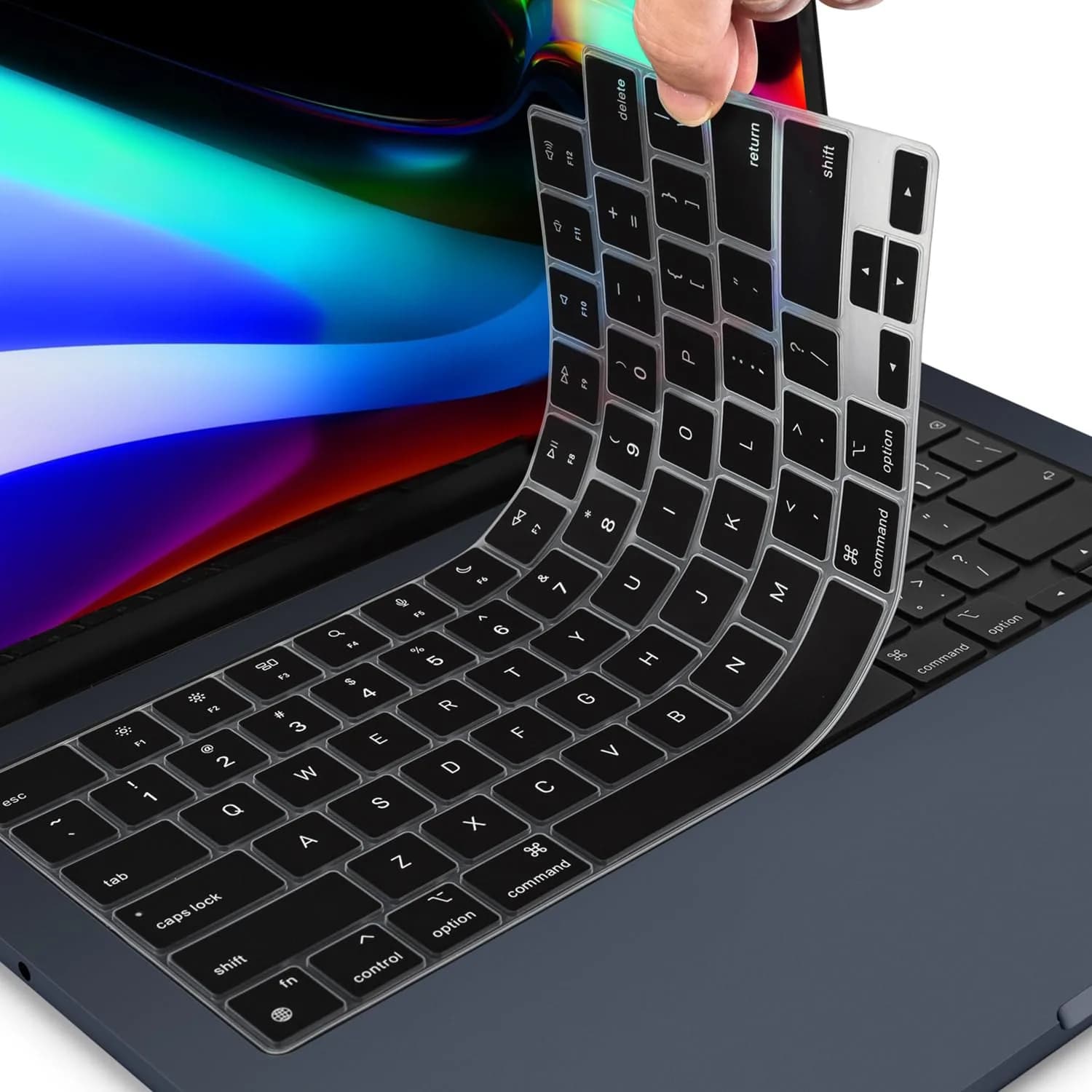 CaseBuy Black Silicone Keyboard Cover for MacBook Air 13.6/15.3 inch M2-M5 Chip, MacBook Pro 14/16 inch M1-M5 Pro/Max | US Layout Protector — Black