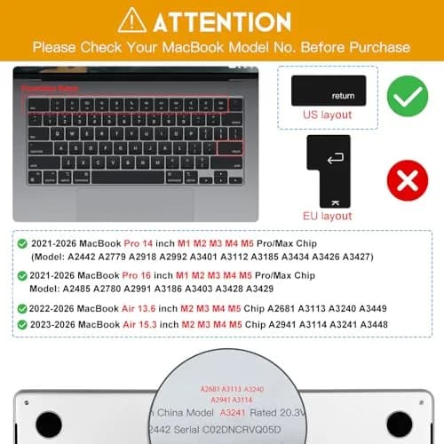 CaseBuy Black Silicone Keyboard Cover for MacBook Air 13.6/15.3 inch M2-M5 Chip, MacBook Pro 14/16 inch M1-M5 Pro/Max | US Layout Protector thumbnail 2