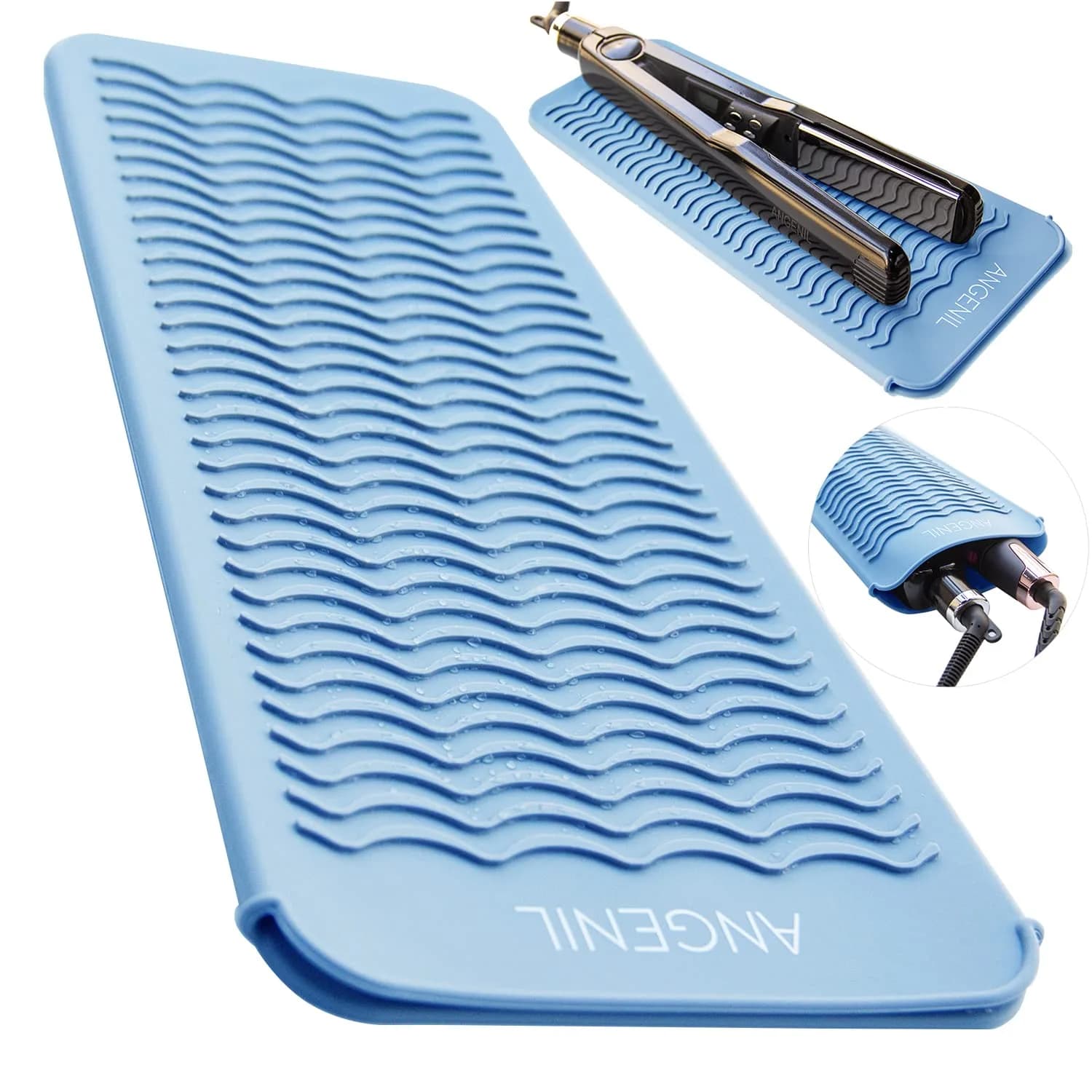 ANGENIL Heat Resistant Silicone Mat & Pouch for Hair Tools | Safe Travel Flat Iron & Curlers (28.57 cm x 13.97 cm) - main product image