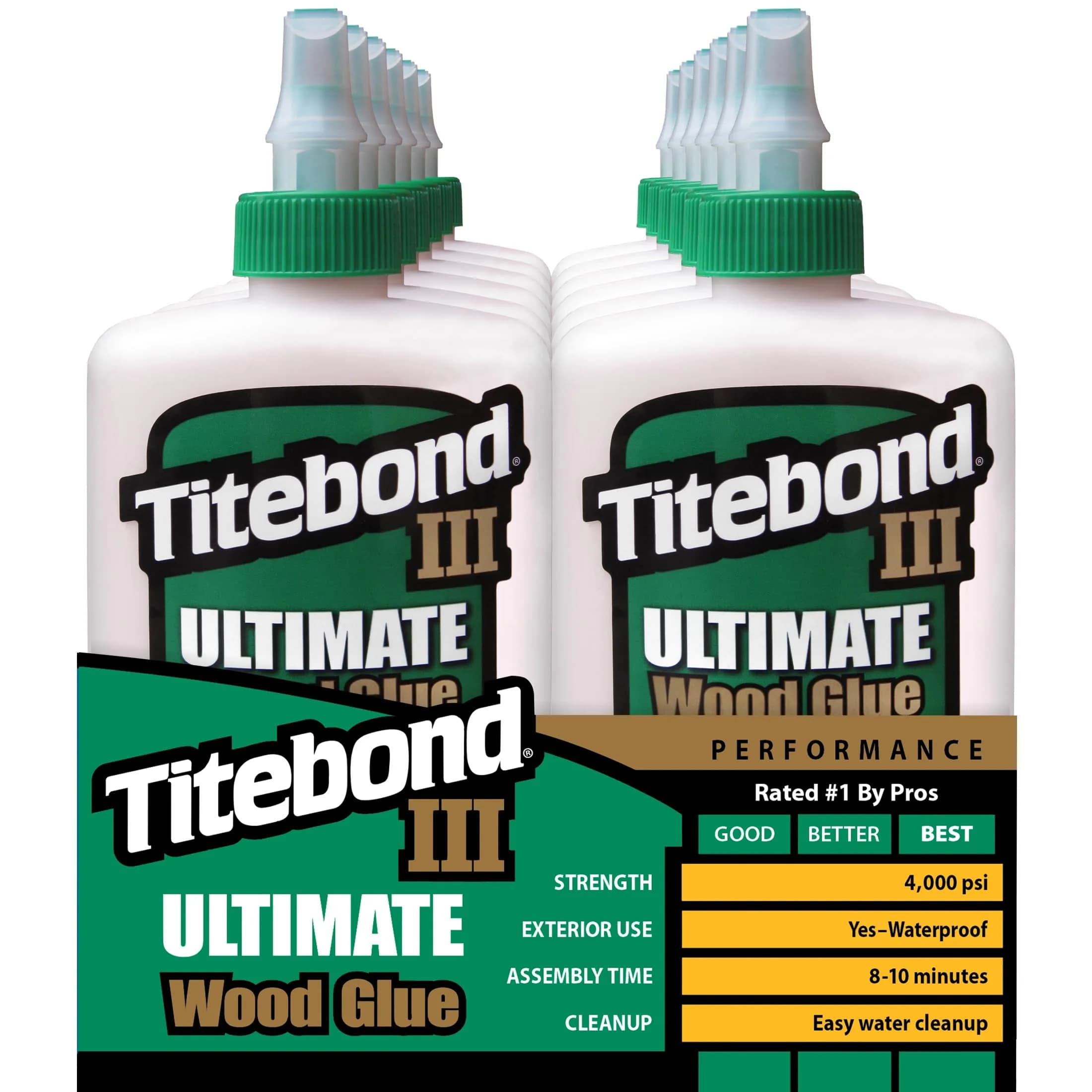 Titebond III Ultimate Wood Glue 8 Oz. (12 Pack, 96 Fl Oz Total) | Waterproof Professional Woodworking Adhesive