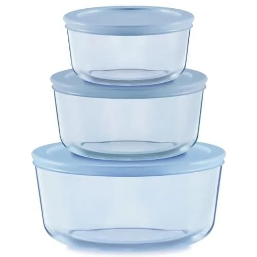 Pyrex Glass Food Storage Containers Set (6-Piece) Small/Medium Round | Stain & Odor Resistant, Microwave & Dishwasher Safe thumbnail 1