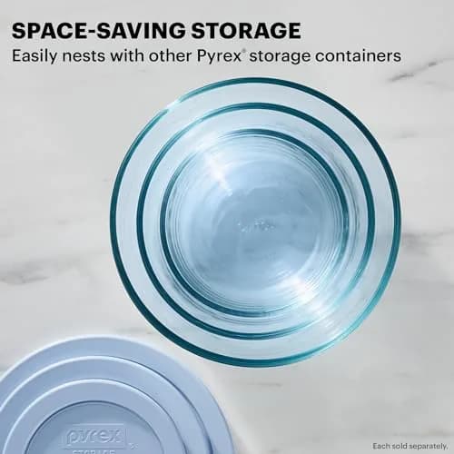 Pyrex Glass Food Storage Containers Set (6-Piece) Small/Medium Round | Stain & Odor Resistant, Microwave & Dishwasher Safe thumbnail 3