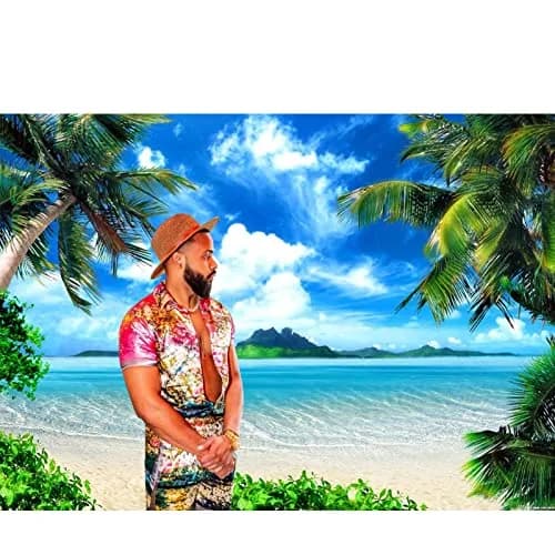 MAQTT Summer Theme Photo Ocean Blue Sky Seaside Tropical Palm Trees Luau Birthday Party Decor Banner 210x150cm (7x5ft) thumbnail 5