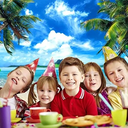 MAQTT Summer Beach Theme Backdrop Hawaiian Ocean Blue Sky Seaside Tropical Palm Trees Luau Background Birthday Party Decor Banner 8x6ft thumbnail 4
