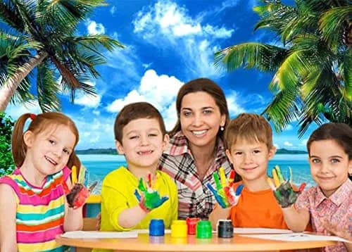 MAQTT Summer Beach Theme Backdrop Hawaiian Ocean Blue Sky Seaside Tropical Palm Trees Luau Background Birthday Party Decor Banner 8x6ft thumbnail 5