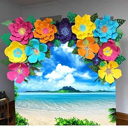 MAQTT Summer Beach Theme Backdrop Hawaiian Ocean Blue Sky Seaside Tropical Palm Trees Luau Background Birthday Party Decor Banner 8x6ft thumbnail 6
