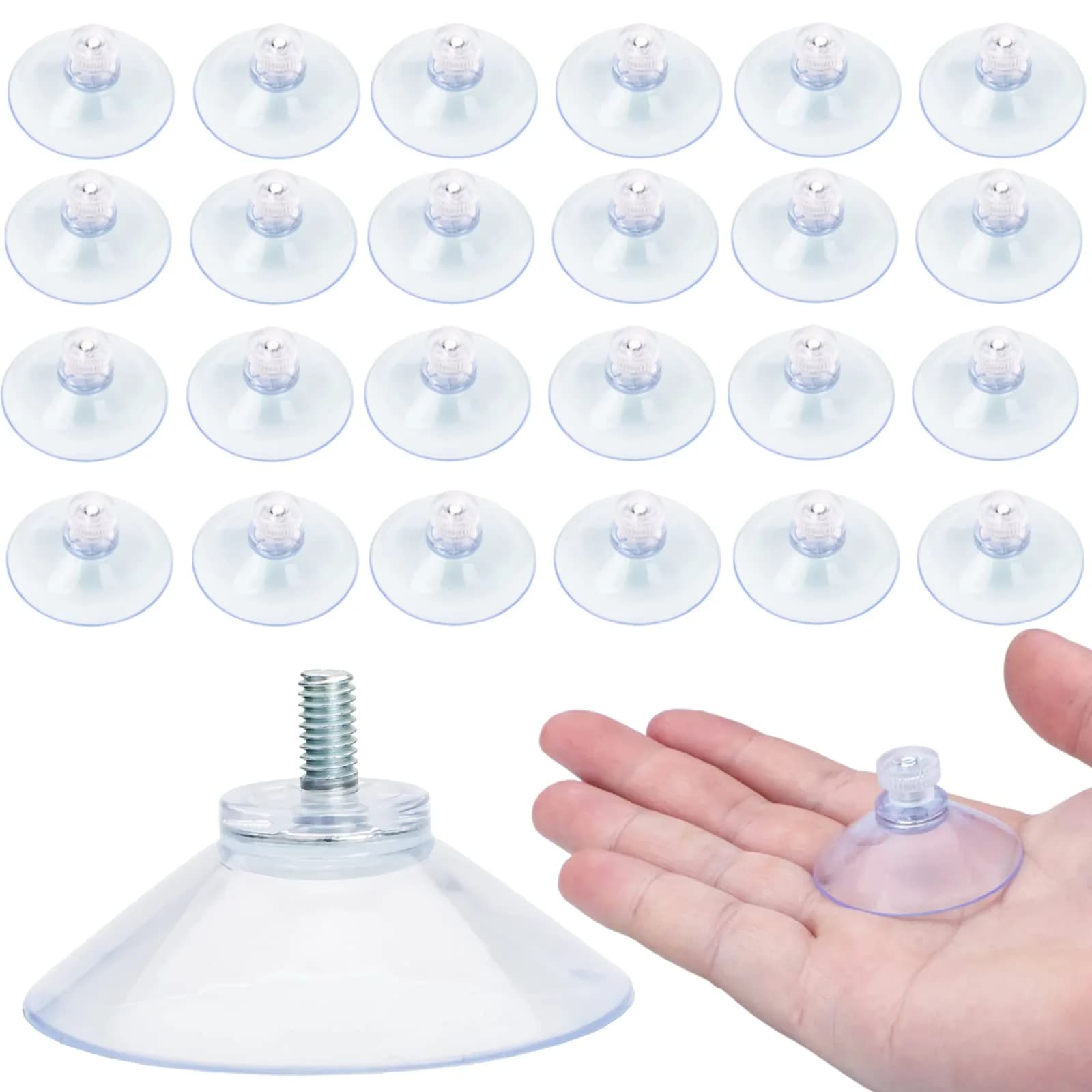 AccEncyc 40mm Clear PVC Suction Cups with Stainless Steel Threads, 12pcs | Heavy Duty Utility Hooks for Smooth Surfaces — 24Pcs Clear